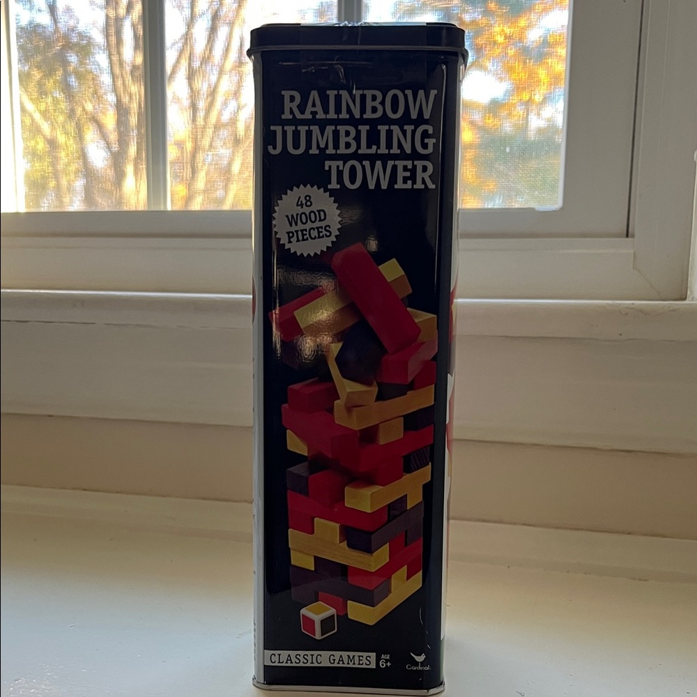 Classic Games Rainbow Tumbling Tower - Red, Yellow, White